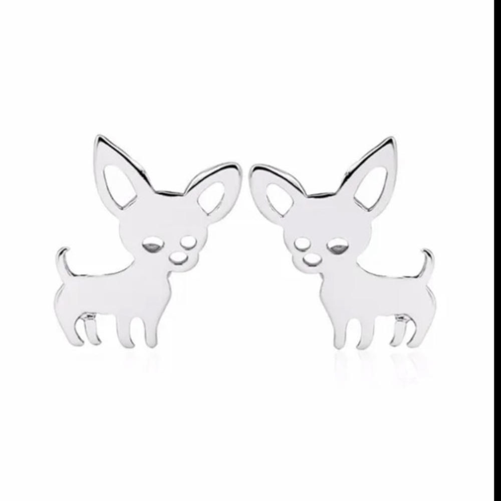 Teeny Tiny Sterling Silver Dog Lover Chihuahua Micro Stud Earrings - Picture 3 of 5